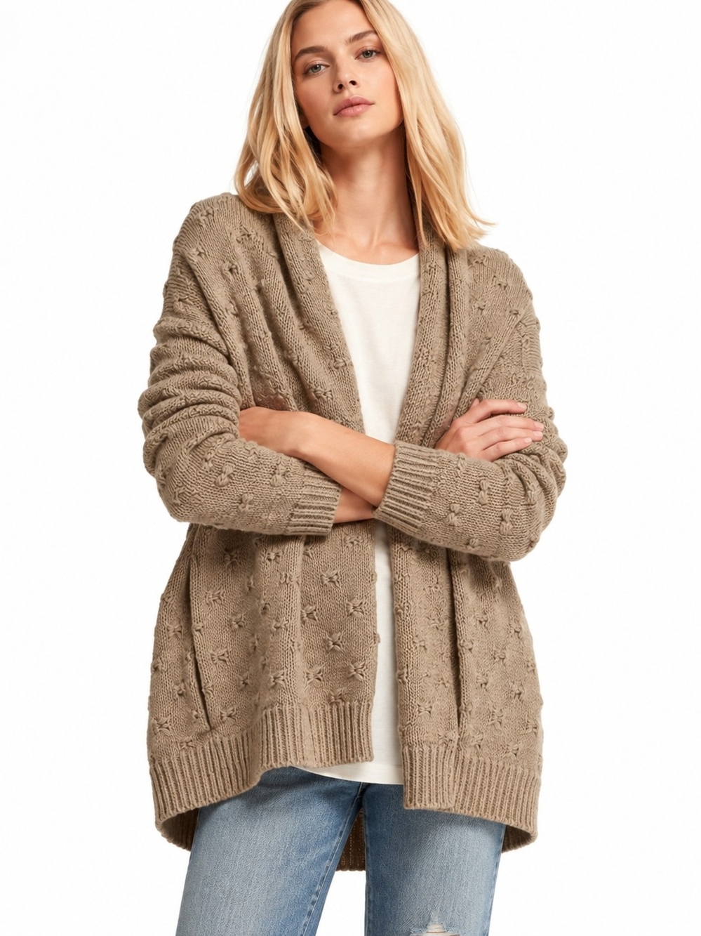 Vince Tuck Stitch Yak Wool Cardigan Taupe Shawl Collar S